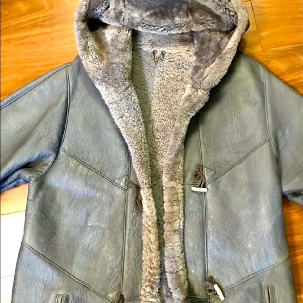 Genuine leather and shearling long coat, like new, size L - Picture 2 of 11
